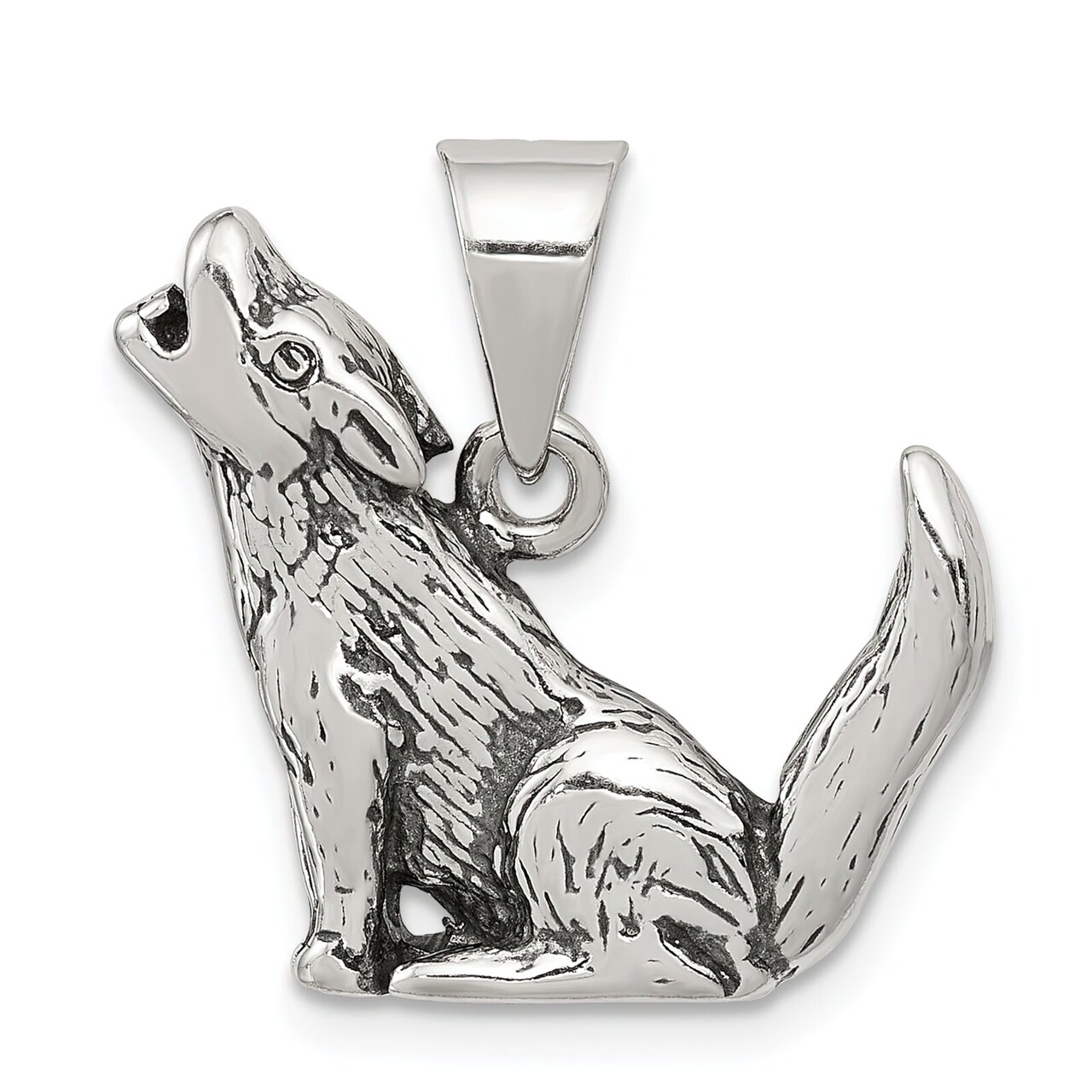 Sterling Silver Antiqued Wolf Charm Pendant Jewelry 19mm x 21mm